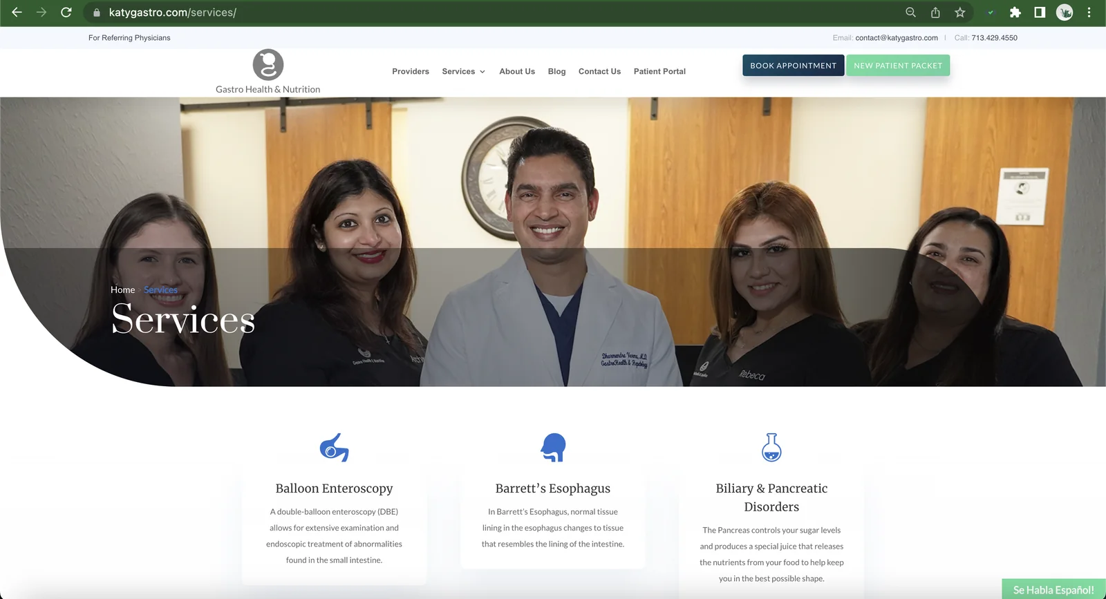 The Gastro Health & Nutrition services page featuring the provider team